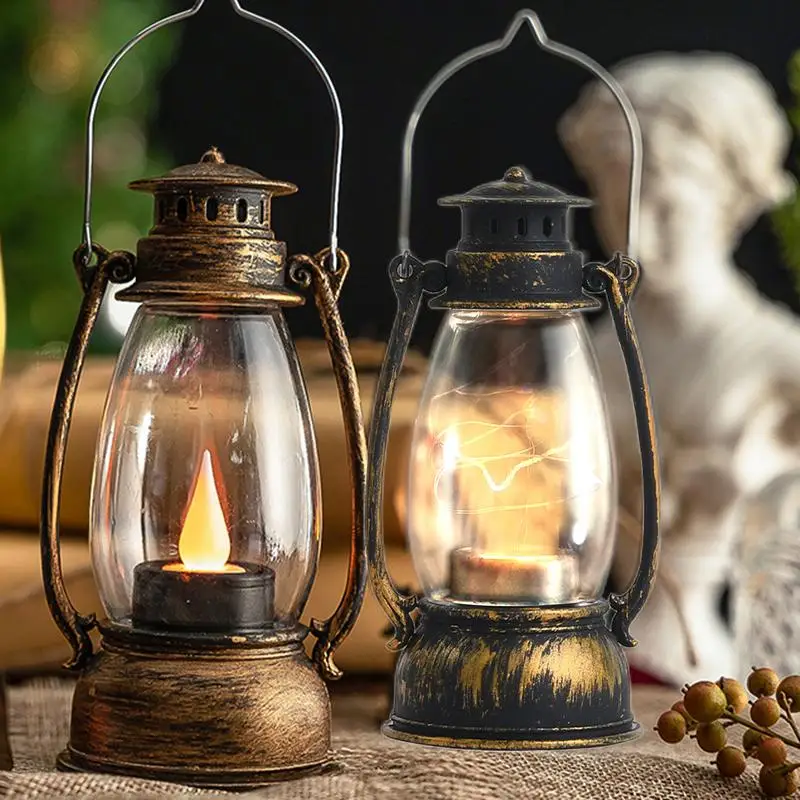 Outdoor Battery Operated Lanterns Flickering Flame or Wired LED Vintage Lantern Lamp Christmas Halloween Party Table Decorations