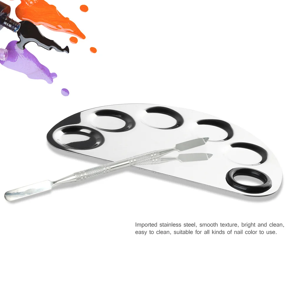 

2pcs Stainless Steel Nail Art Spatula Mini Palette For Blending Foundation Lipstick Pigments Butterfly Semi-Circle Shape