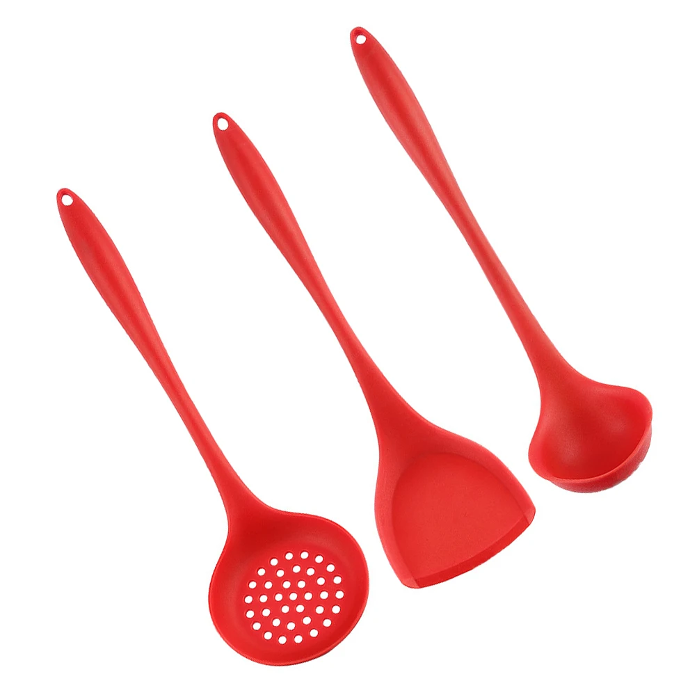 

Silicone Kitchenware Set Heat resistant Spatula Spoon Red Silica Gel Utensils Non stick Cooking Tools Stir fry Safe Odorless
