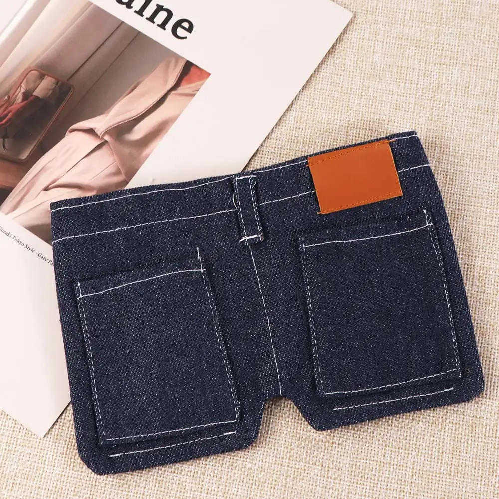 Creative Retro Mini Jeans Shaped Wallet Compact Size Slim Pocket Pants Card Holder Bifold Portable Foldable Change Bag Keys