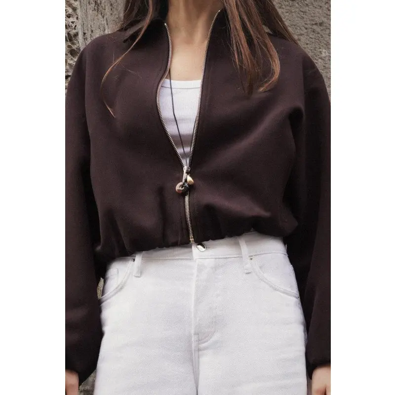 Women's Long Sleeve Zipper Puffy Jacket Collared Top Casual Comfortable Fit Single Piece Pure Color Spring Season Chinese Pro...