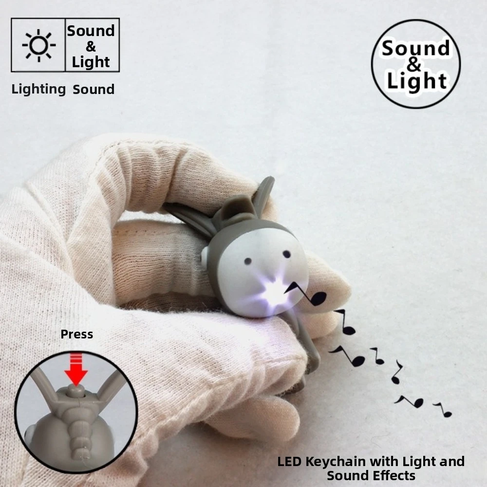 Novelty Cute Donkey Sounding Key Ring Sound Effect LED Light Fingertip Clicker with Bell Mini Car Pendant Gift Idea