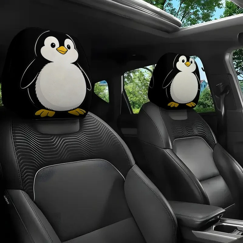 Cute Penguin Standing with A Naive Expression Print Car Headrest Cover, All-season Use,