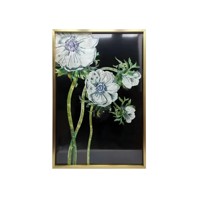 JZ Abstract Texture 3d Flower Artwork Tempered Glass Wall Art Enamel Painting Modern Room Pictures