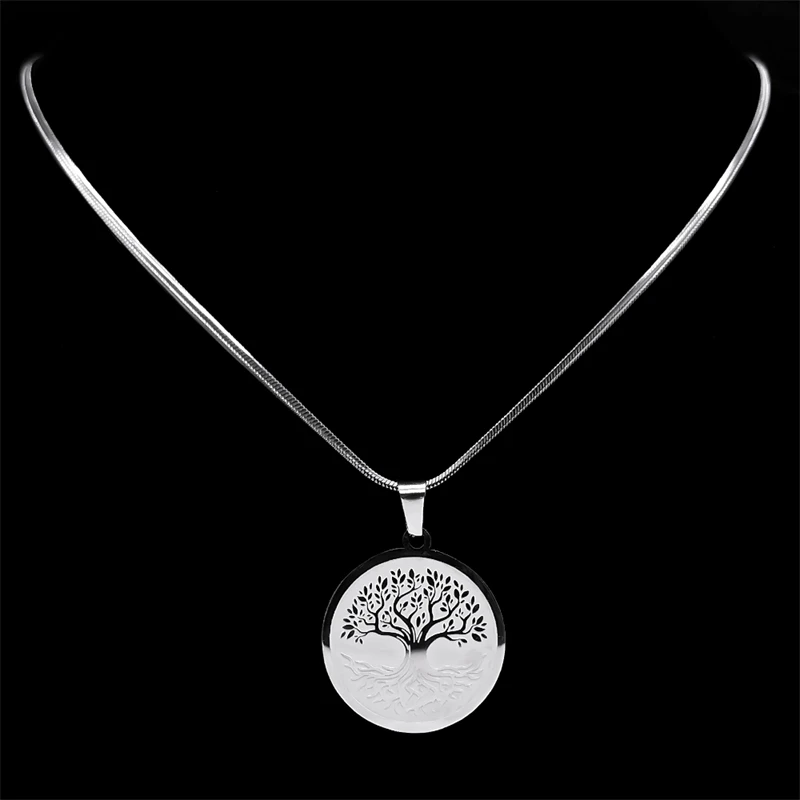 As Above So Below Tree Of Life Pendant Necklace for Men Women Stainless Steel Silver Color Faith Chain Jewelry collar NXHXD573S6