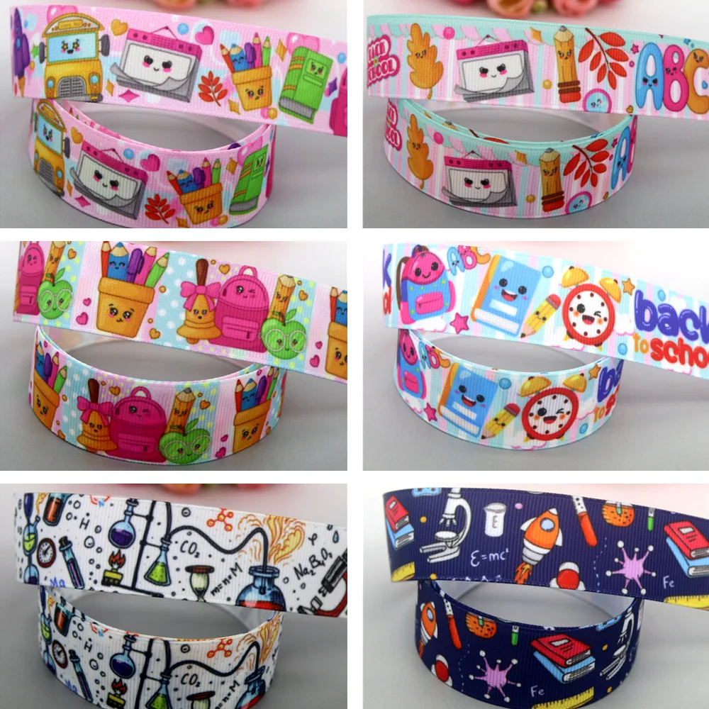 DHK 50yards Back To School Printed Grosgrain Ribbon Accessories Material Headwear Decoration DIY Sewing S1904