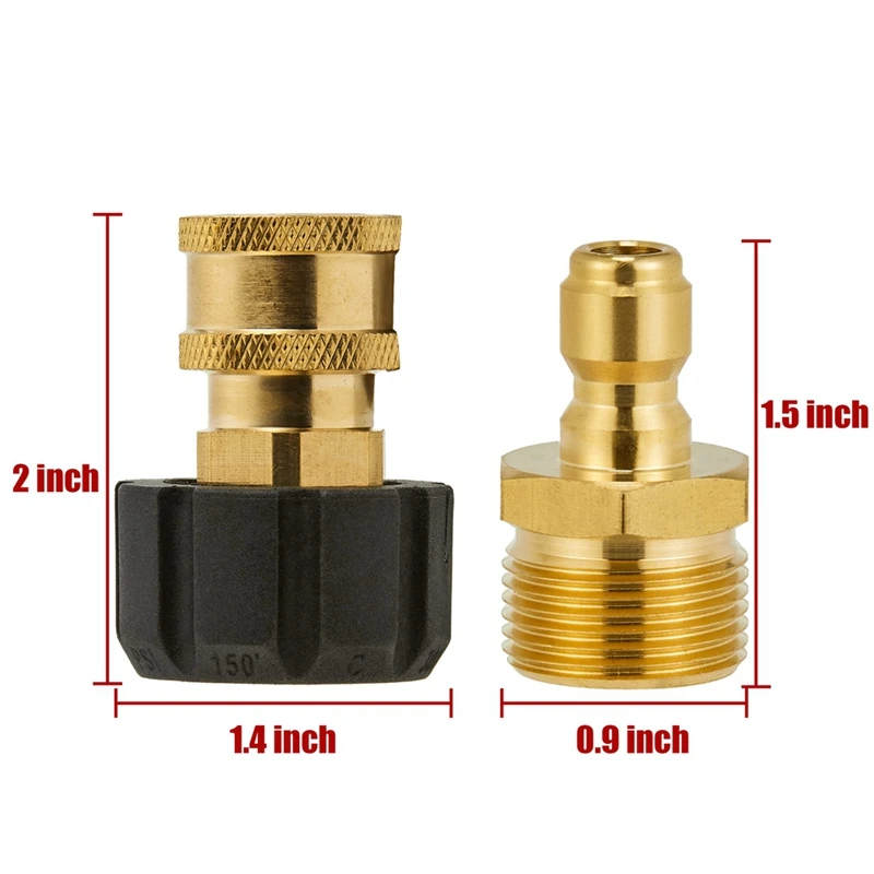 High Pressure Washer Adapter Set Quick Connect Kits For Snow Foam Lance M22 To 1/4Inch Quick Connect, 5000 PSI