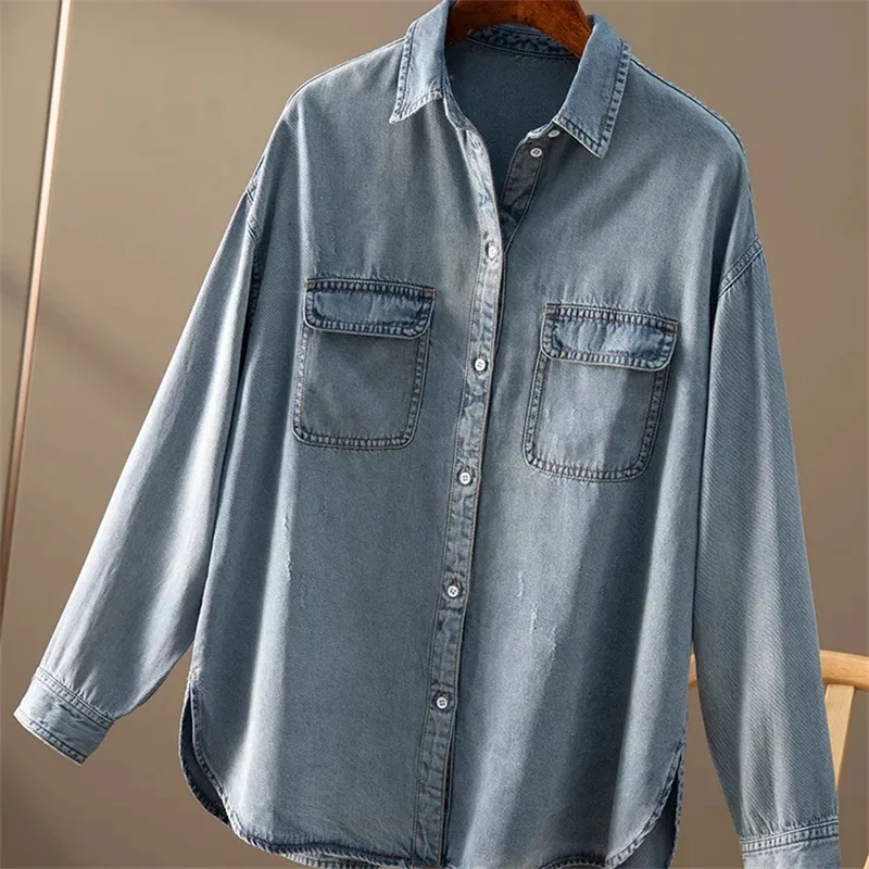 

Female High-end Long Sleeves Jeans Tops Coat Spring Autumn Ladies Loose Cowboy Jacket Korean Women Fashion Casual Denim Outwear