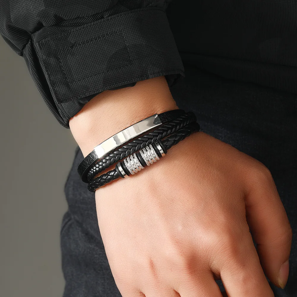 

10 Pieces Stainless Steel Simple Multi layer Weaving Custom Engraved Bracelet Valentine's Day Gift Fashion Accessories