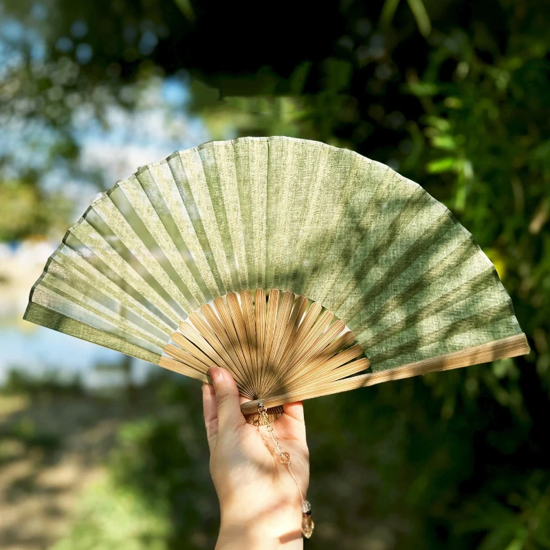 Natural Linen Plain Blank Folding Fan Pure Color Minimalist Handheld Summer Cooling Daily Fan for Painting Calligraphy Gift