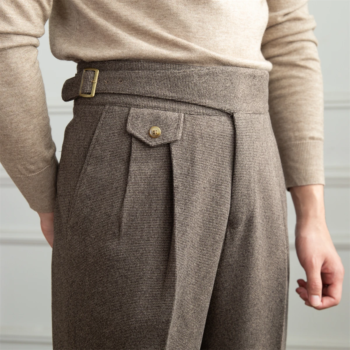 Deer Sanxian Business Gurkha Casual High Waist Straight Pants Commuter Autumn and Winter Warm Retro Straight Pants Men