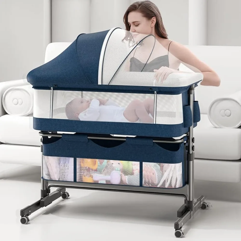 

3 in 1 Baby Bassinet, Upgraded Beside Crib with 360° Highly Visible Mesh wall, Comfy Co-sleeper Bassinet with mattress, 5 Level