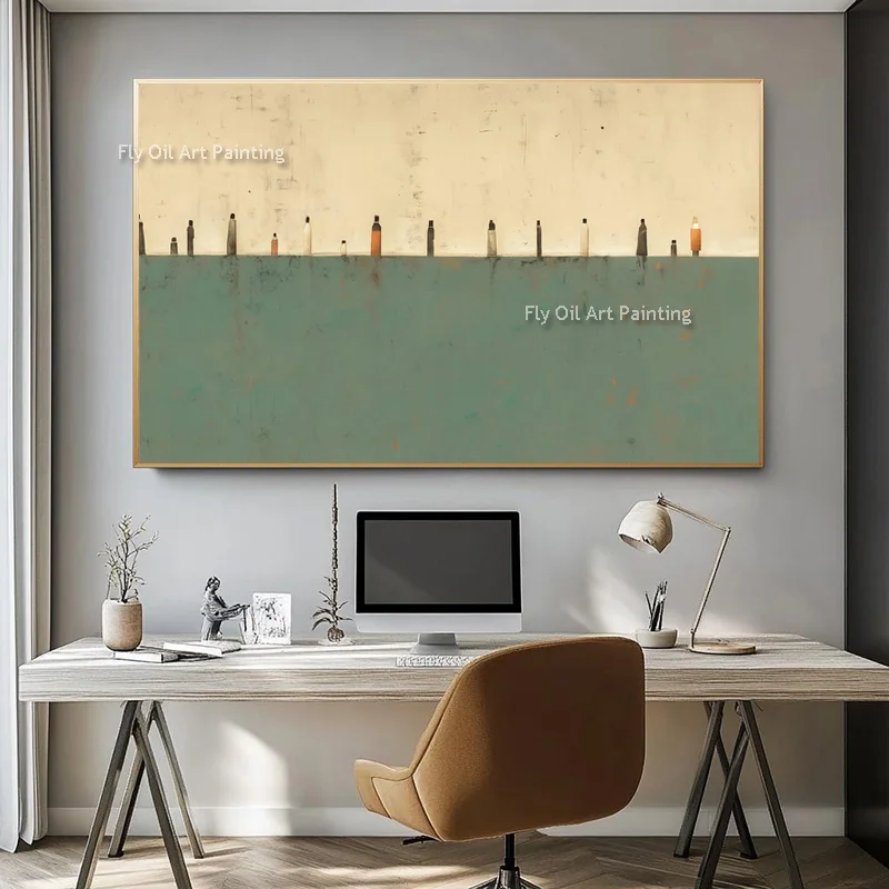 Special Design Artwork On Canvas Abstract Beige Green People Shadow Oil Painting For Home Decor Handpainted Grey Yellow Wall Art