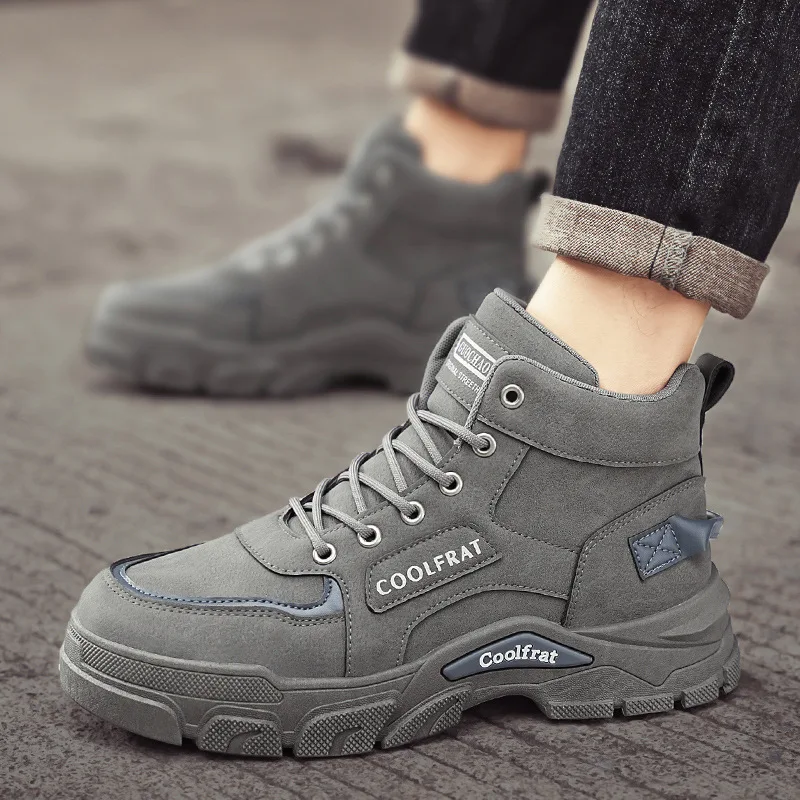 New men's shoes high-top, trendy, versatile, thick-soled work shoes, ankle boots, casual, outdoor and safety shoes
