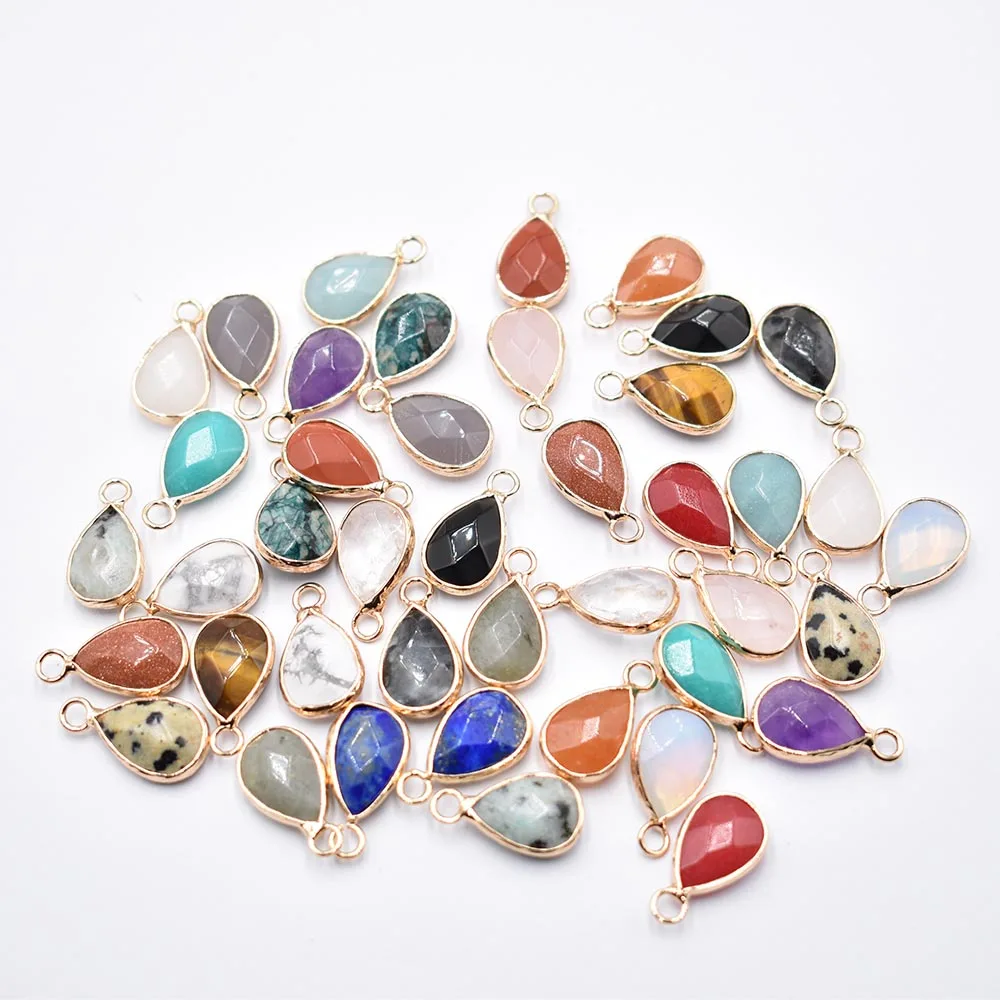 Wholesale 20pcs/lot  Natural Stone Amazones amethysts section water drop shape Connector pendants for jewelry making free
