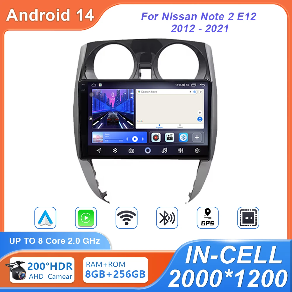 

Android 14 For Nissan Note 2012-2021 Car Player Auto Radio GPS Video Navigation Dash Cam No 2din DVD Head Unit Screen Dash BT