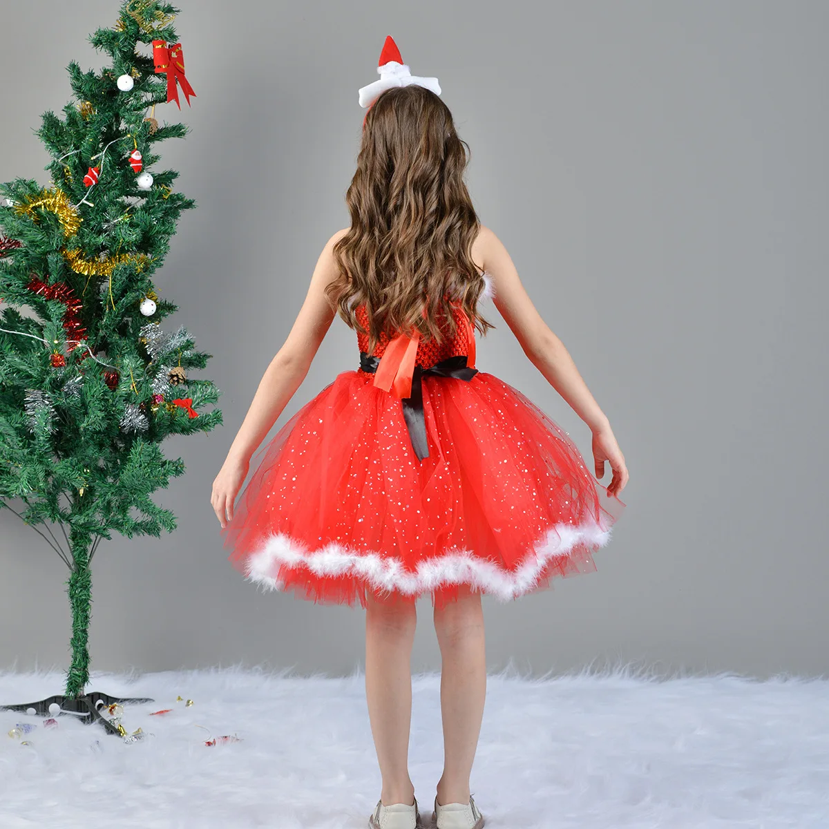 Christmas Dress Claus Costumes for Girls Xmas Tutu Dress Outfit for Kids New Year Princess Dresses Children Miss Claus Clothes