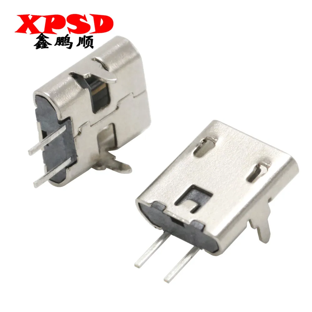 10PCS micro USB 2p female socket board 180 degree two-pin socket pin patch V8 Android tail plug charging interface edgeless
