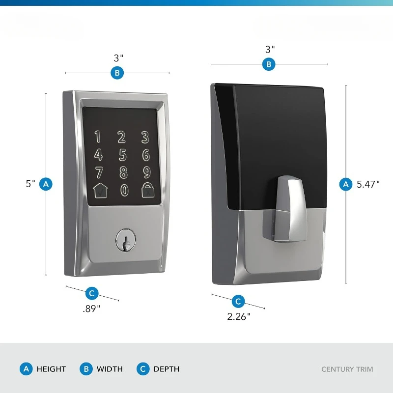 Encode Smart WiFi Deadbolt with Century Trim In Bright Chrome