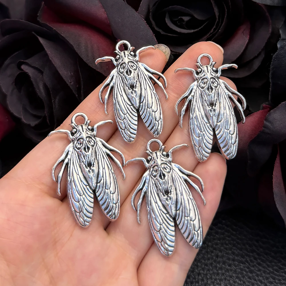 4pcs 38*25mm Vintage Gothic Death Head Moth Charm Cicada Skull Insect Charms For Jewelry Making DIY Jewelry Findings