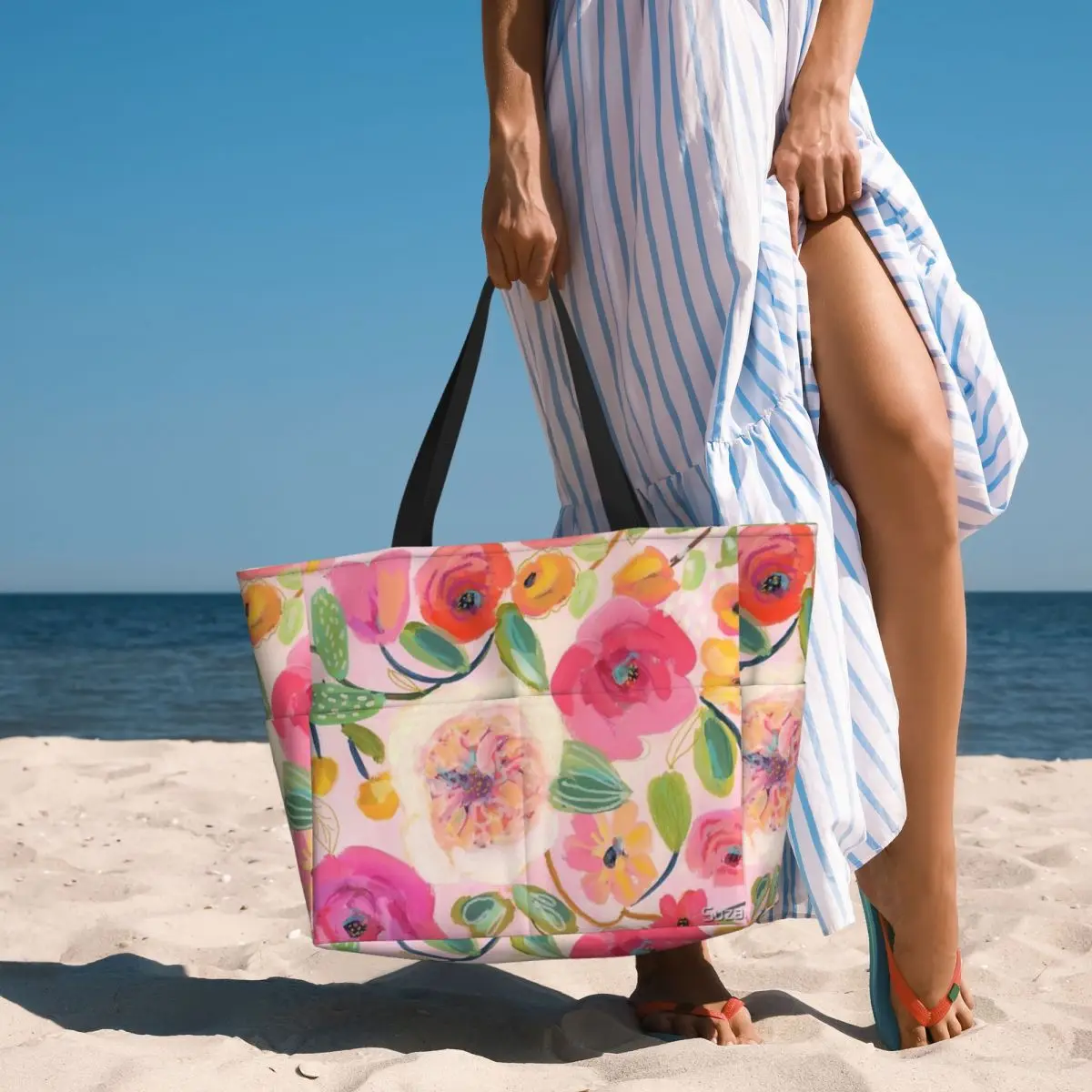 Bolsa de viaje de playa con estampado Floral rosa, bolso de mano personalizable, compras, viaje, regalo de cumpleaños, patrón multiestilo