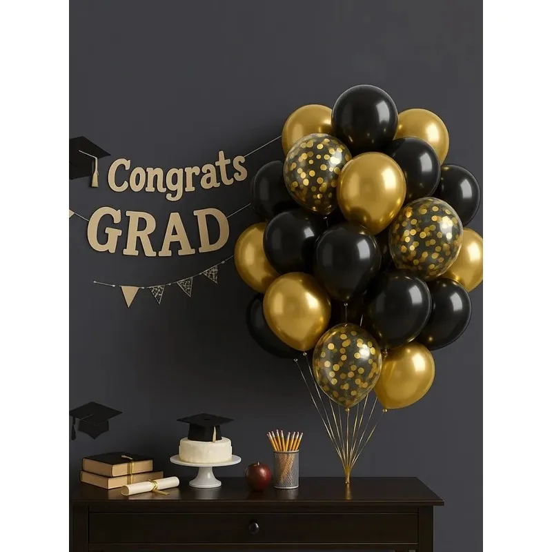 Black Gold Decorative Balloons-Confetti Design, Premium Latex 50-Pack Ideal For Elegant Celebration For Weddings, Birthdays