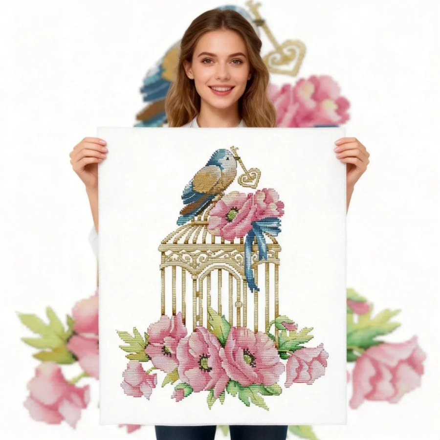 

2026 New style The little bird in the birdcage cross stitch kit aida count print canvas stitches embroidery