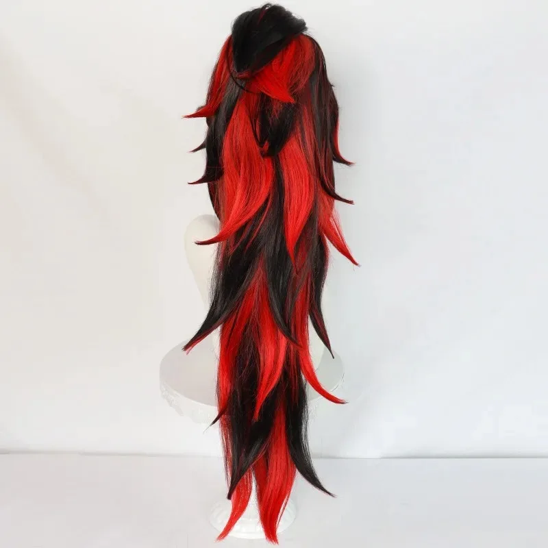 Wig Cosplay CyDemon Slayer Tsugikuni Yoriichi Wig Keriting Panjang Sintetis Hitam Merah Ombre Wig Anime Coser Wig Berkualitas Tinggi Pesta Harian
