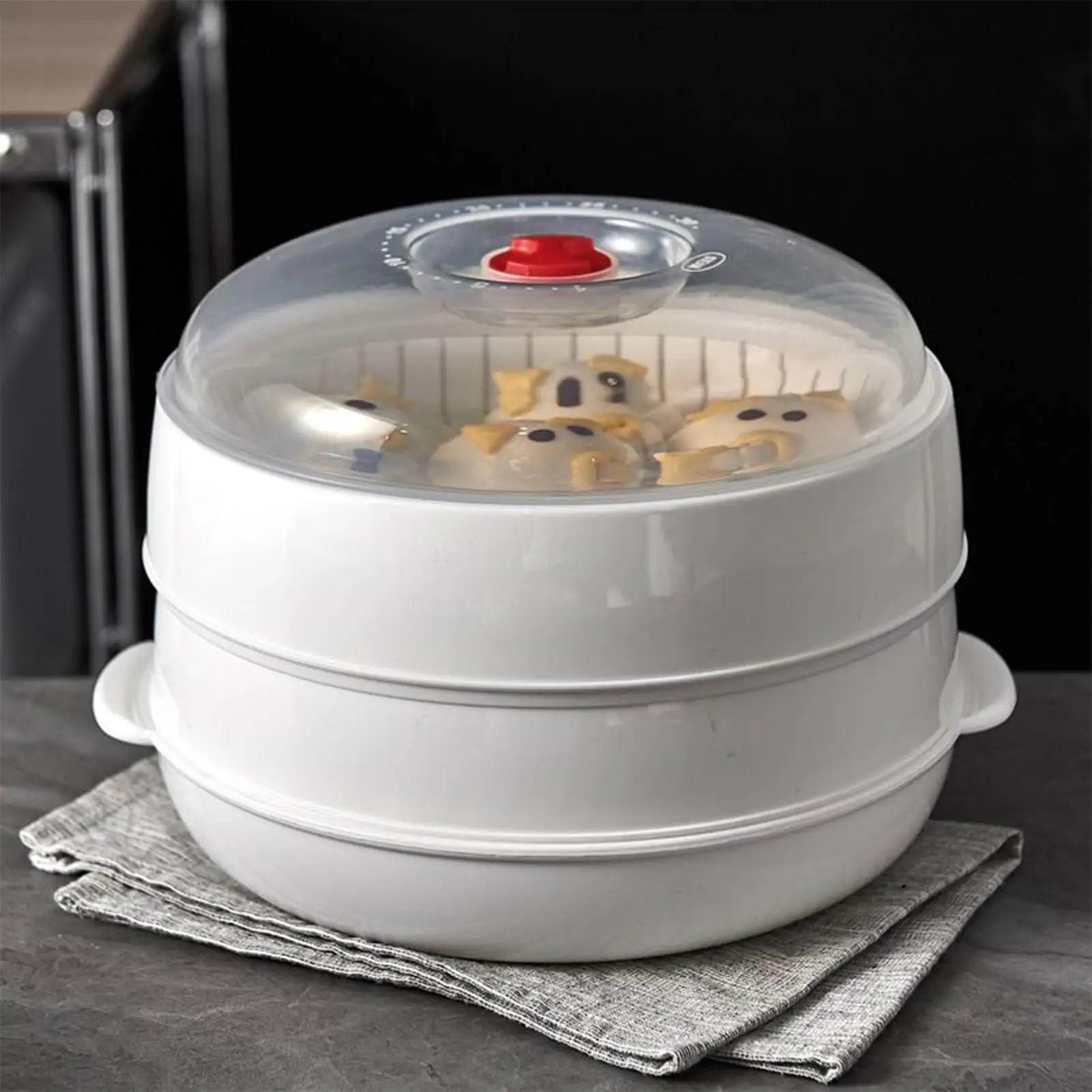 Vaporizador de microondas de PP de calidad alimentaria con tapa y bandeja, utensilios de cocina rápidos para verduras, arroz, huevos y albóndigas, utensilios de cocina