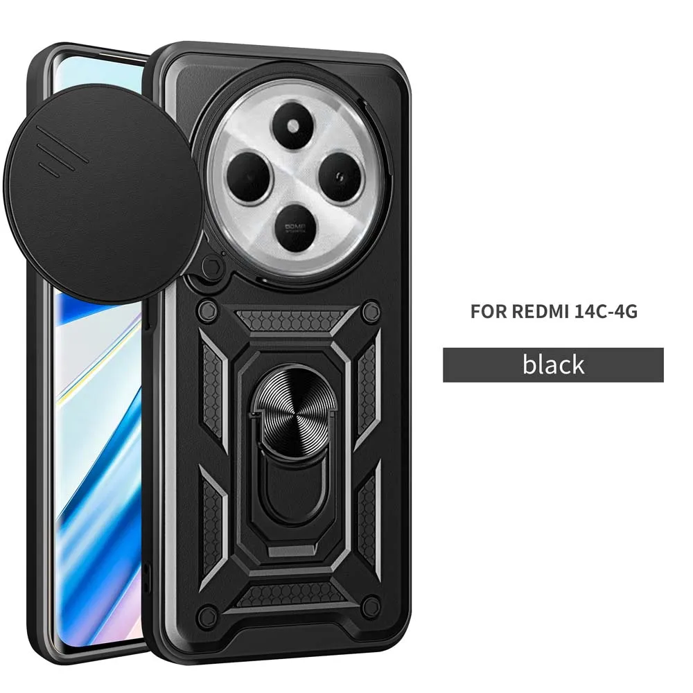 Shockproof Armor Case For Redmi 14C 4G Car Holder Phone Cover For Redmi 14C Camera Lens Protection Fundas