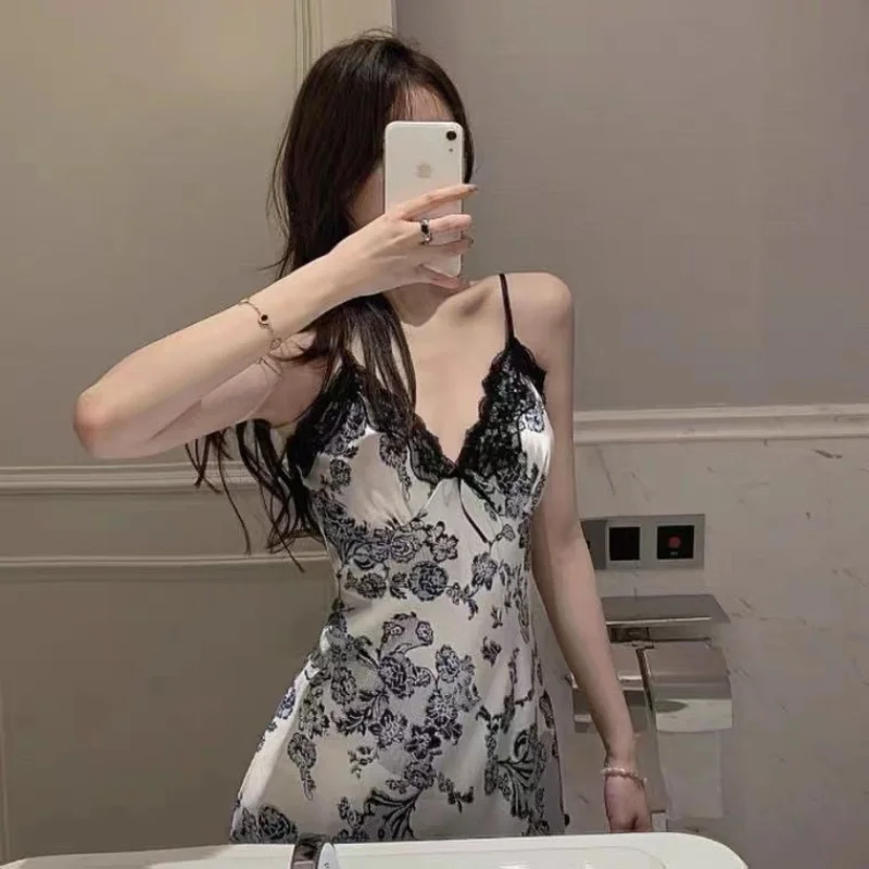 CHENGAISI Summer Slip Nightdress Summer New Dress For Lady Pajamas V-Neck Nightgowns Print Sleepwear Sleeveless Sleep Dress