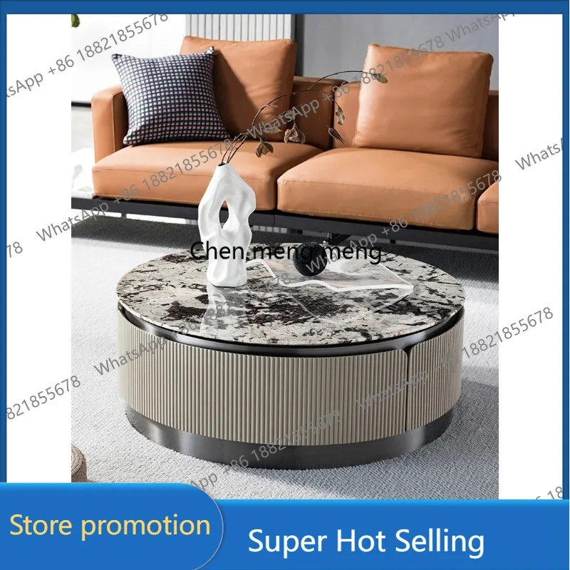 

D46 Italian high-end light luxury marble coffee table Modern minimalist natural luxury stone round coffee table