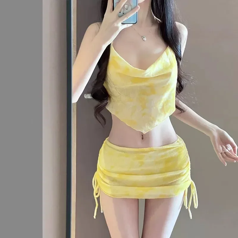 ​ ​ Frauen Sexy 3 stücke Bikini Set Abnehmen Wrap Rock Strand Resort Heißer Frühling Badeanzug Cover Up Bademode für Urlaub thermische Spa ​ ​