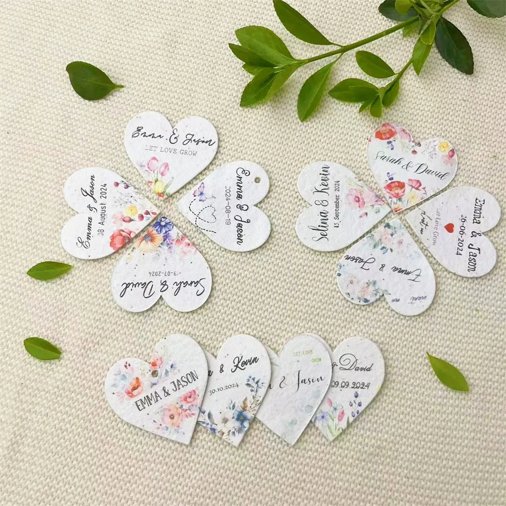 Custom Plantable Seed Paper Heart Wedding Favors, Wildflower Seed Paper, Handmade Gift for Guest, Thank You Card, Baby Shower Fa