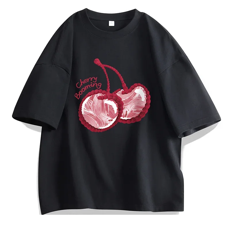 Fashion Cherry Cartoon Graphic T-shirt Women Clothes Kawaii Short Sleeve Tee Shirt Female Anime Streetwear Harajuku Y2k Clothing