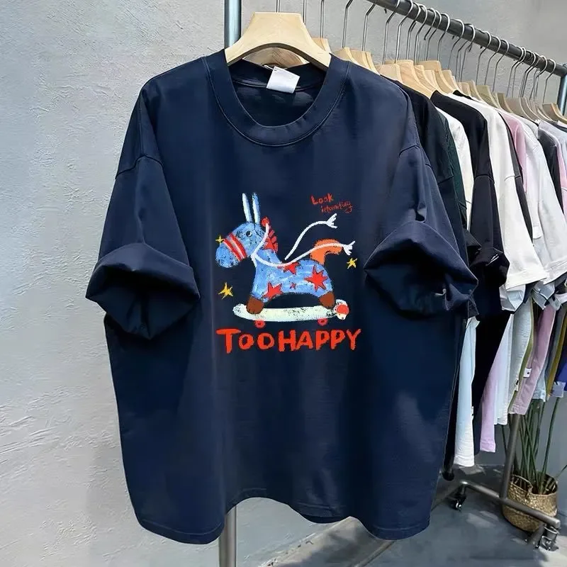Womens Oversized Cartoon Print Short Sleeve T Shirt Loose Plus Size Casual Summer Top For Curvy Figures