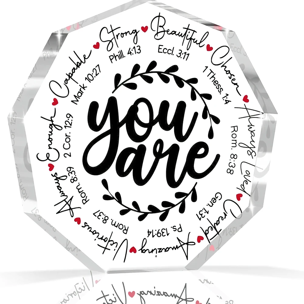 Nonagon Acrylic Plaque - Christian Desk Decor for Home Chapel, Bible Verse Display, Religious Gifts