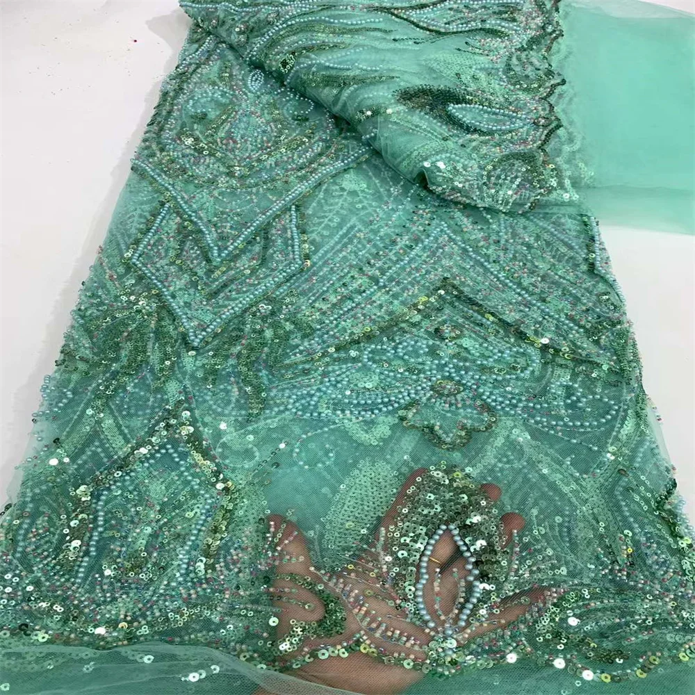 2024 New African Nigerian French High Quality Hot Sale Beads Sequins Lace Fabric Sewing Bride Party Wedding Embroiderg Dress