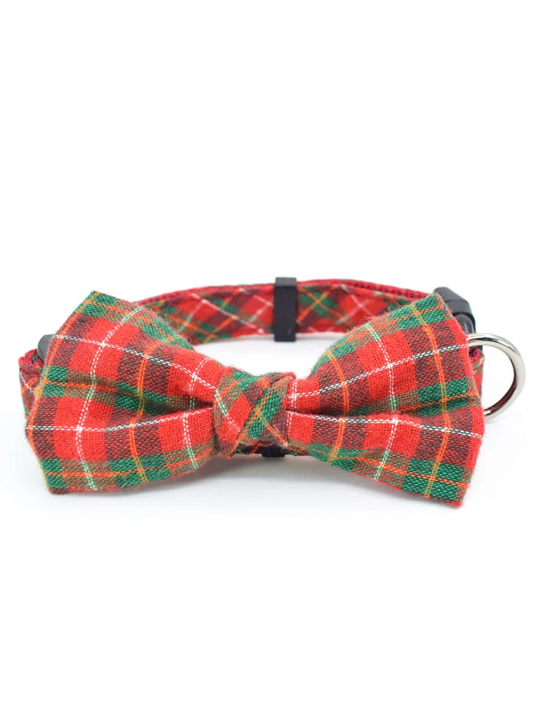 Nylon Plaid Bowknot Pet Collar Small and Medium Dog Leash Multicolor Optional Christmas Series