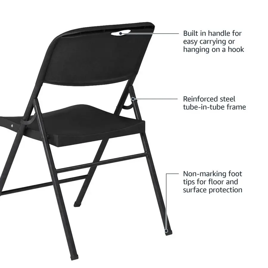 Sturdy Foldable Plastic Chair, Portable, 350Pound Capacity, Black, 6Pack