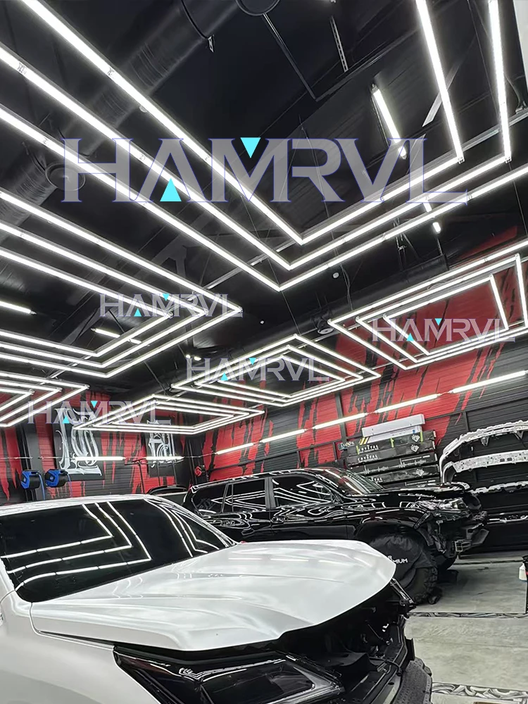 LED Rectangle Lighting 4S Car Showroom Barber Workshop Office Desk Ceiling Lamp Color Change Dimmable Garage Hexagon Lights Gym