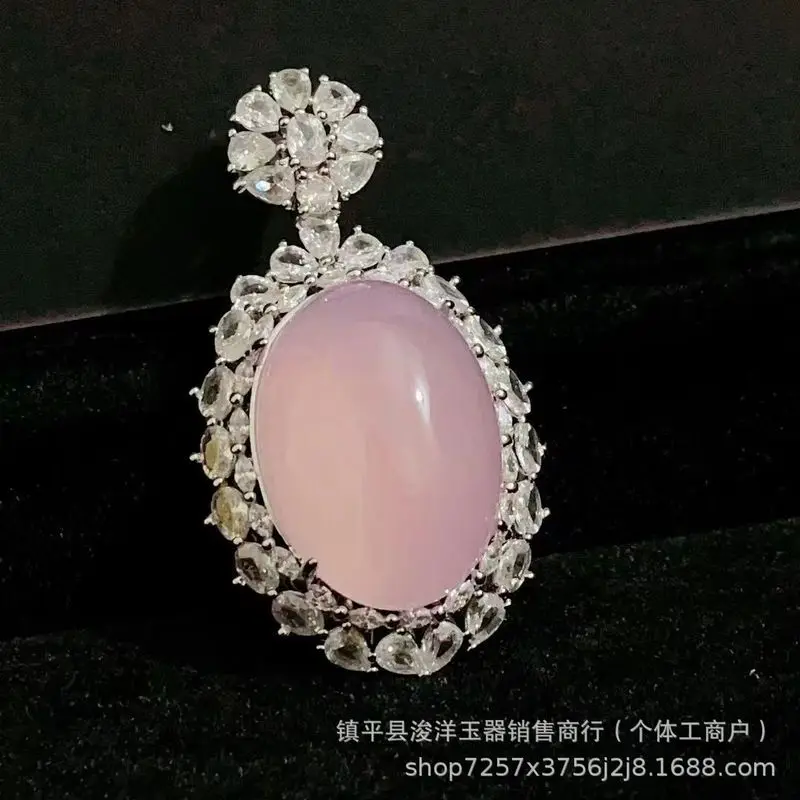 Natural high-quality chalcedony pendant, jadeite pigeon egg necklace, silver-plated white chalcedony pendant, live streaming sup