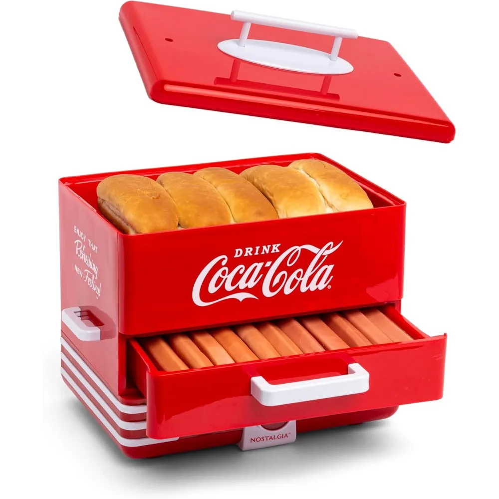 Extra Large Hot Dog Steamer and Bun Warmer, 24 Hot Dog and 12 Bun Capacity, Steam Bratwursts, Sausages, Vegetables, Fish, Red