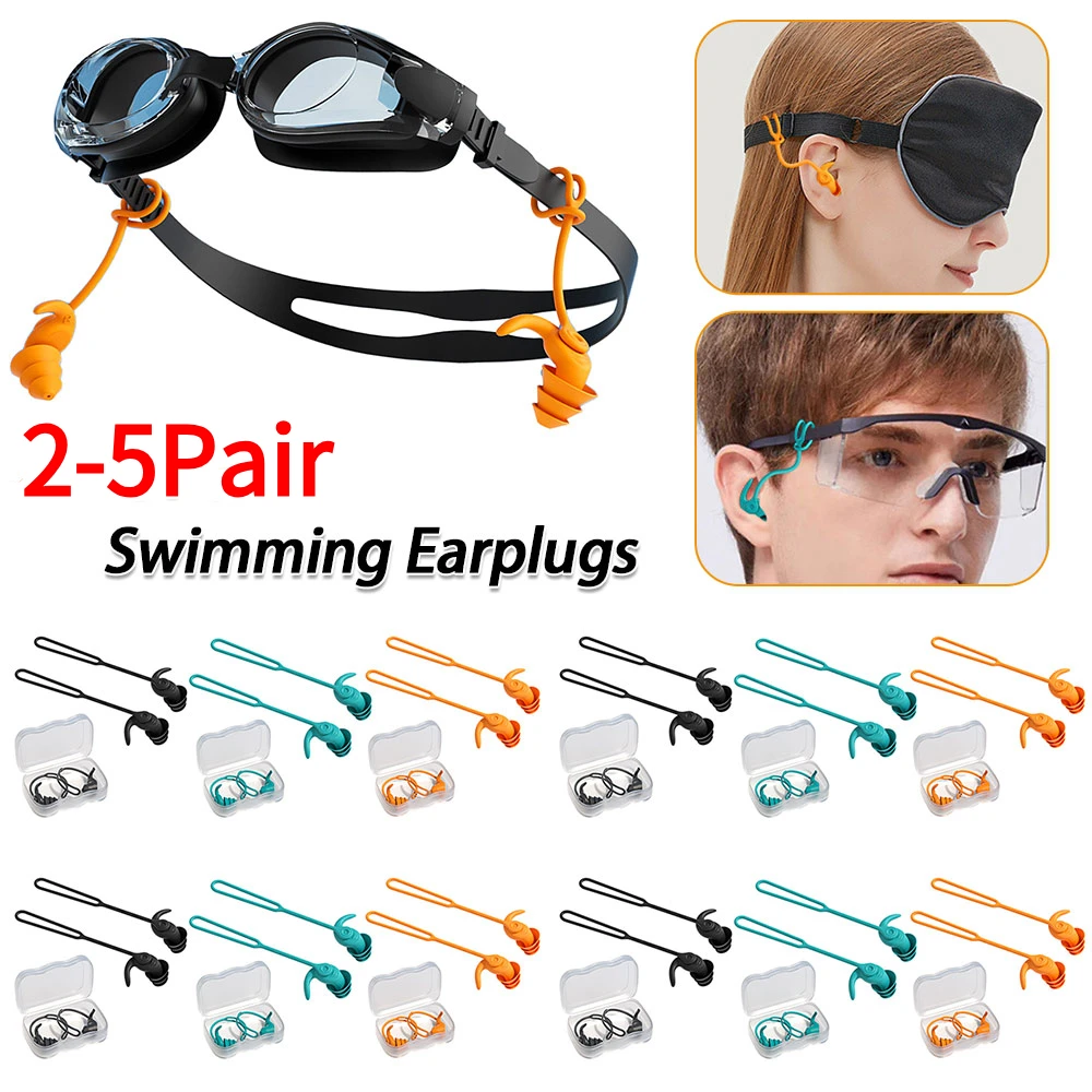 2-5 คู่กันน้ํา 3 ชั้นปลั๊กอุดหูป้องกันเสียงรบกวนซิลิโคนป้องกันหูปลั๊กอุดหูล้างทําความสะอาดได้ว่ายน้ําปลั๊กอุดหูสําหรับการได้ยินความปลอดภัย
