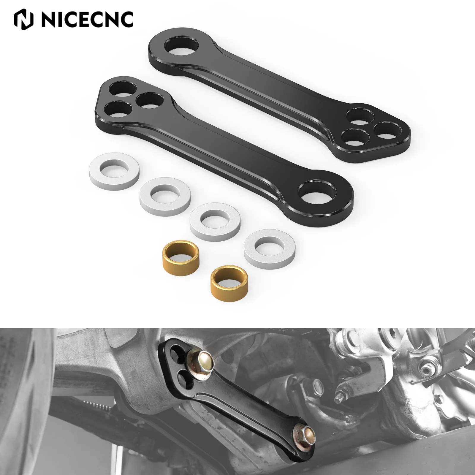 NICECNC For 2024 Suzuki DR-Z400 DR-Z400E DR-Z400S DR-Z400SM 2000-2024 Motorcycle Lowering Link Seat Lower Kit 3-Level Adjustable