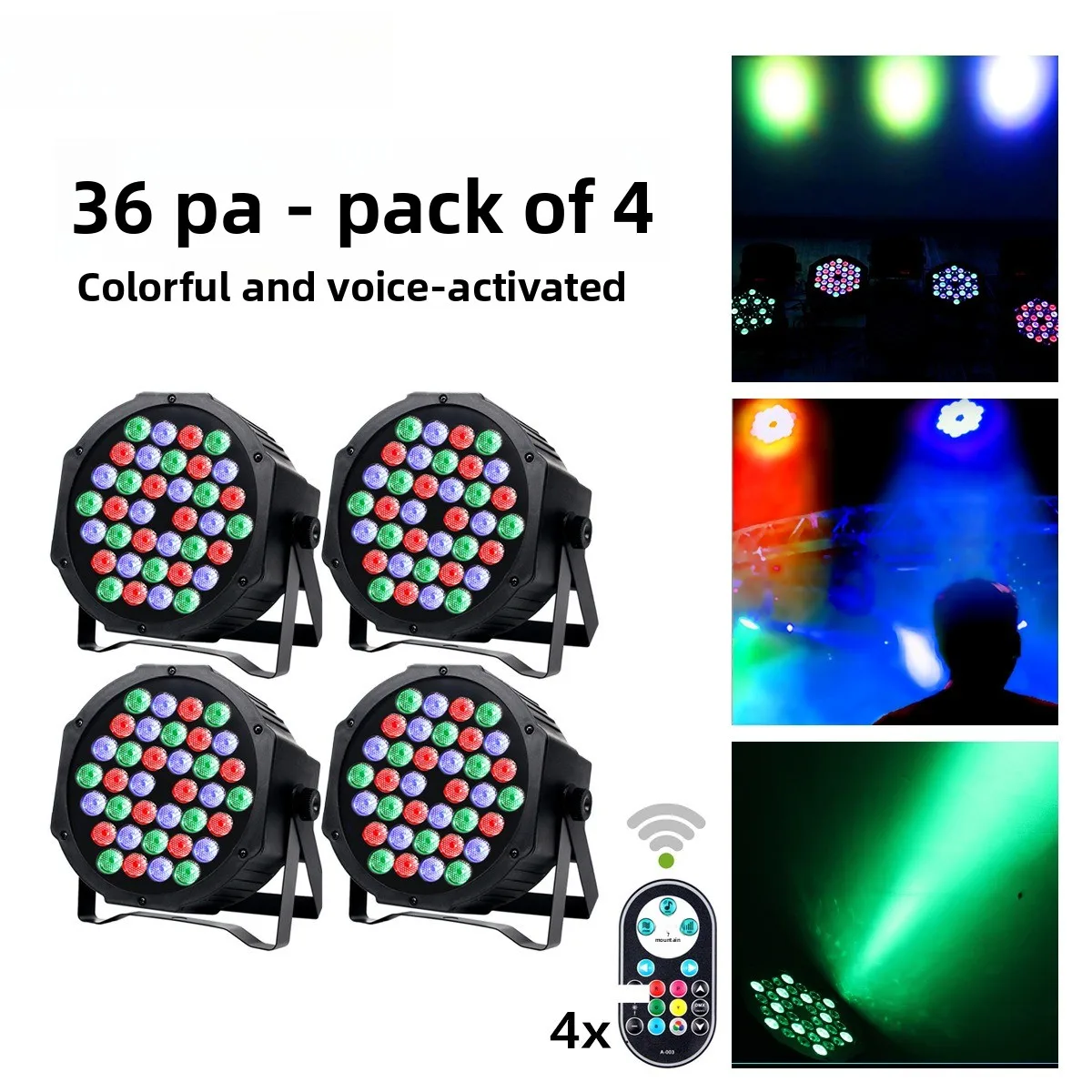 4 pack recommendation: 36 LED full-color pa lights, stage projection lights, disco bar flash bouncing lights
