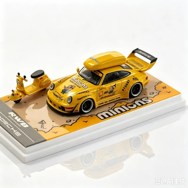 Ultimate Player 1: 64 964/993 RWB Minions painted alloy die-casting car model, simulated static desktop ornament, gift for boys.