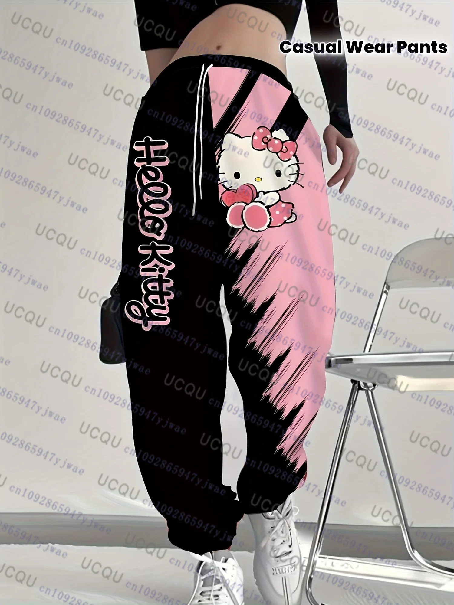 2026 الكرتون مرحبا كيتي ثلاثية الأبعاد طباعة منامة السراويل زوجين موضة السراويل الطويلة غير رسمية لخريف موضة المرأة الرجال المنزل بنطلون #2