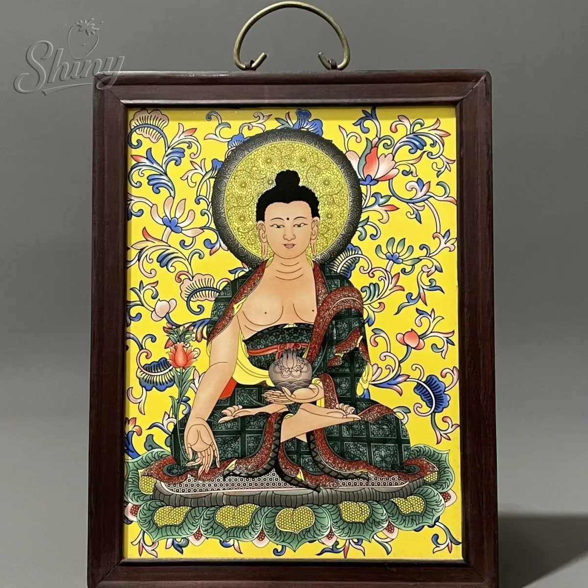 

Buddhism Buddhist Supplies decor Shakyamuni Enamel porcelain buddha statue hanging painting HOME Temple altar blessing Prayer