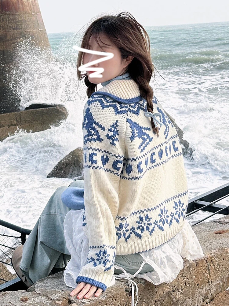 

Новинка 2025, женский трикотажный кардиган Fair Isle Thi Lazy Sle, ранняя осень, дизайн Sense Long Sve round Ne, стандартная посадка